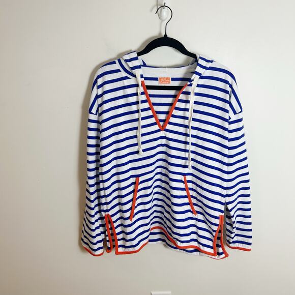 J. Crew Tipped Hoodie Striped Mariner Cloth Size M Blue - Picture 2 of 8